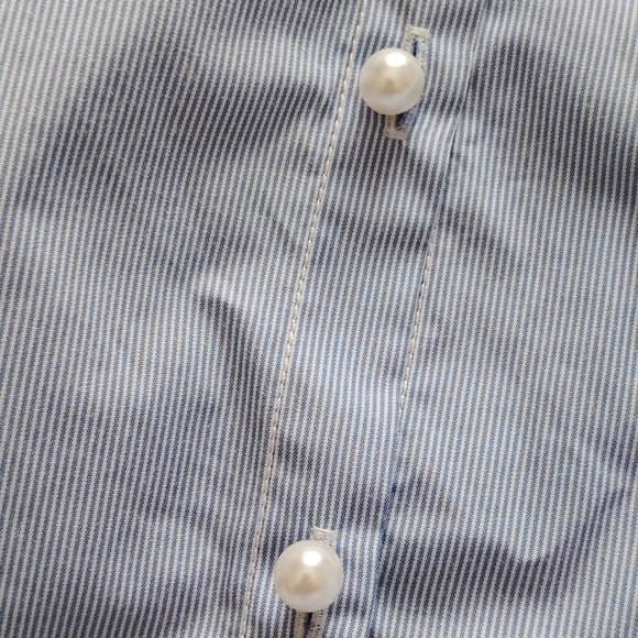 Chicos Lace Style Sleeve Blue Stripe Pearl Button - Picture 13 of 15